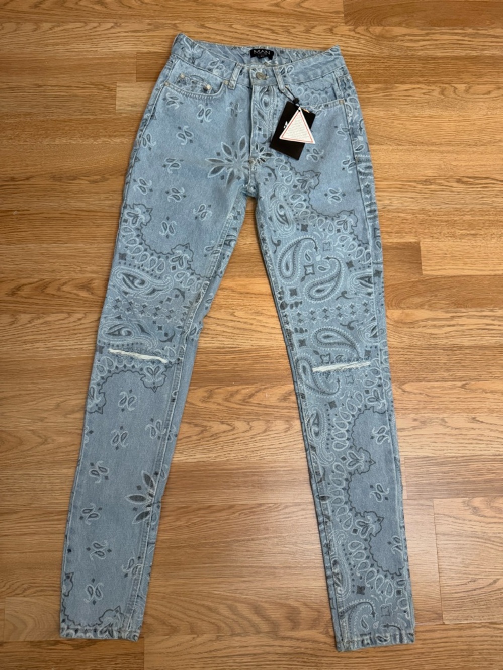 Paisley Print Light Blue Skinny Jeans - size 28